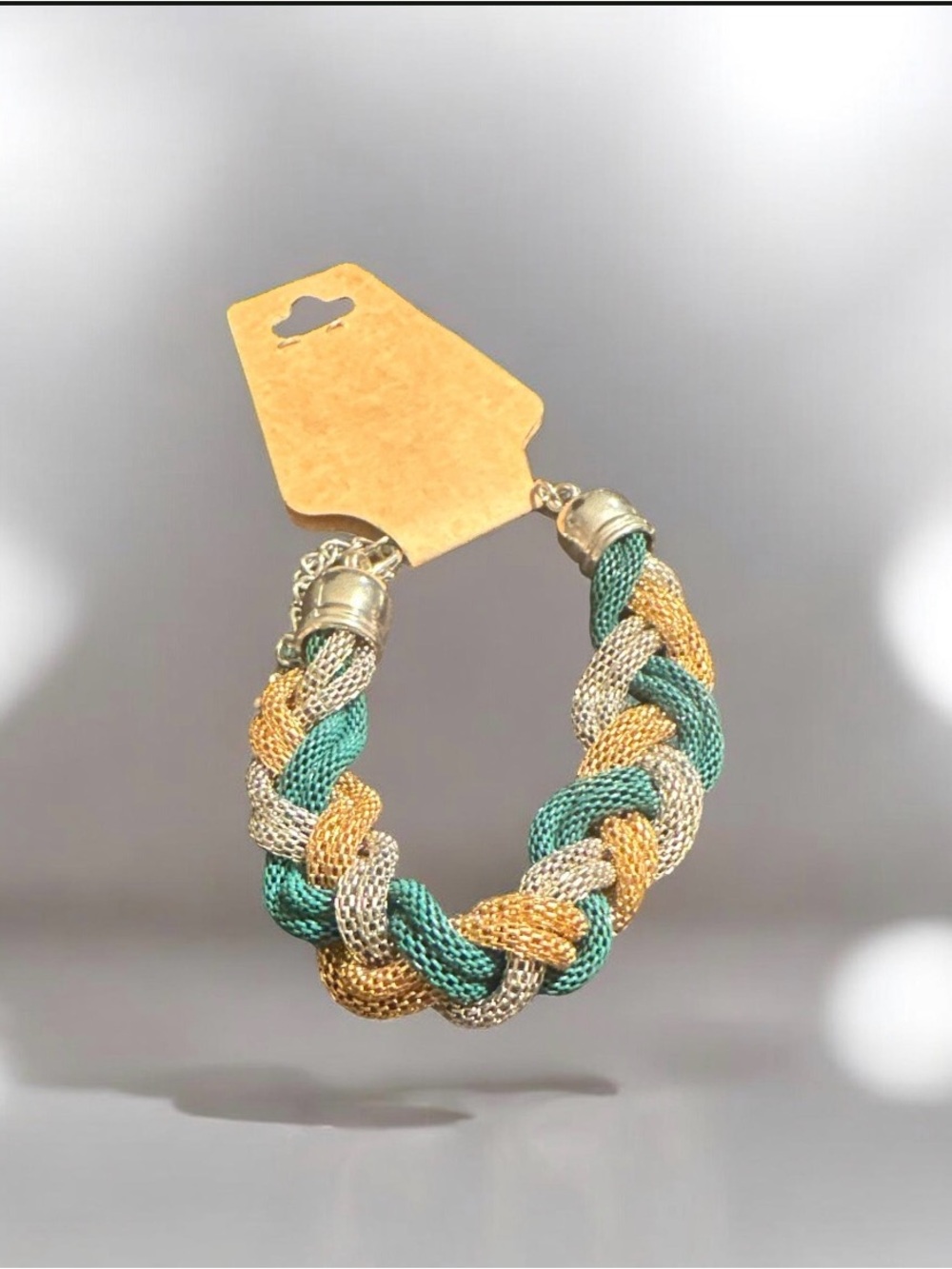 Braided Metallic Green, Gold & Silver Fashion Bracelet
448